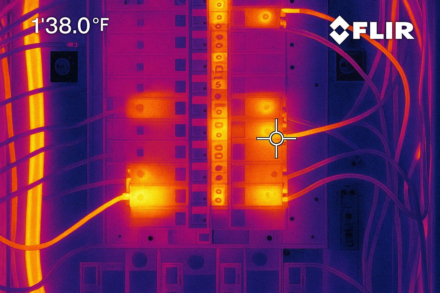 Thermal image of a warm electrical breaker connection